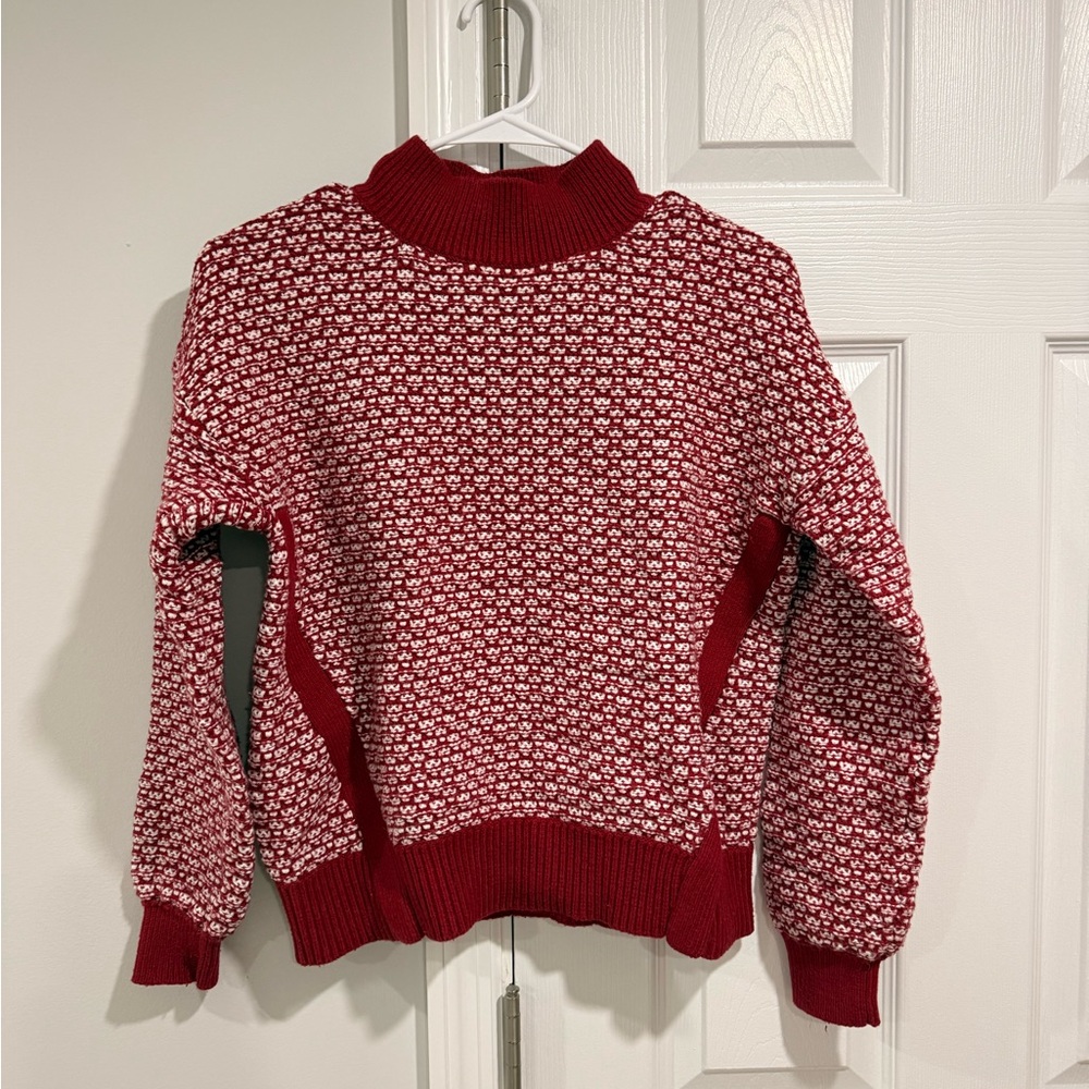 LOFT Red and White Patterned Turtleneck Sweater